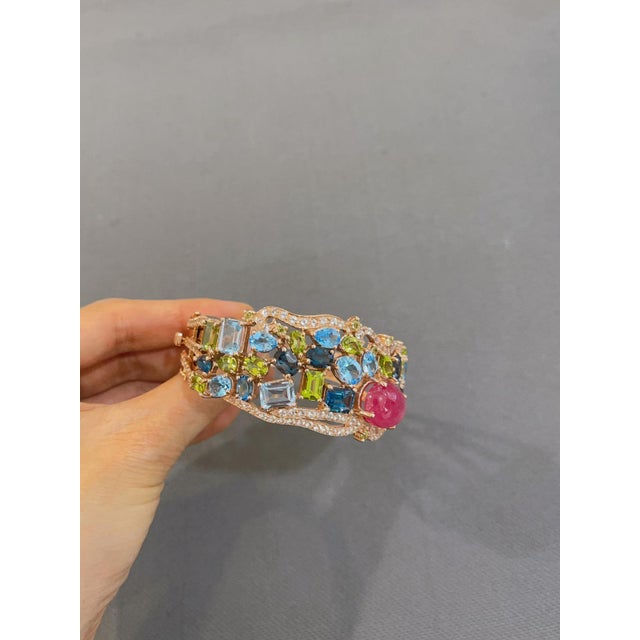 Bochic "Capri" Vintage London Topaz, Ruby & Peridot Bangle -18K Gold & Silver For Sale - Image 18 of 18
