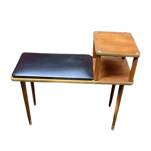 Vintage Teak Telephone Bench Unit with Vinyl Seat, 1960s