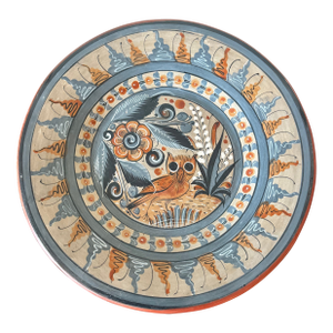 1970s Tonala Folk Art Pottery Wall Plate