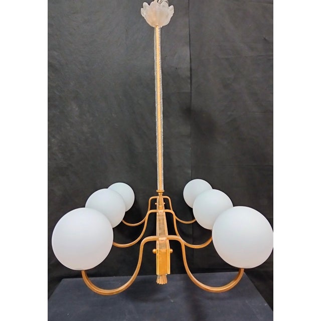 Brass and Opaline Glass Chandelier, 1960s For Sale - Image 13 of 17