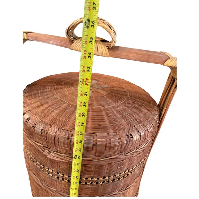 Vintage Chinese Three-Tier Wedding Basket in Handwoven Bamboo For Sale - Image 9 of 10