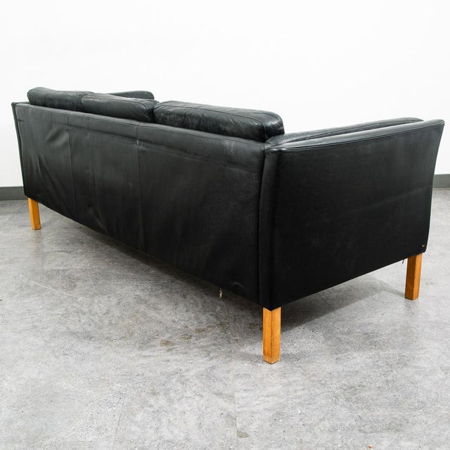 Mid Century Danish Modern Sofa Couch 3 Seater Leather Black Vintage Denmark MCM For Sale - Image 4 of 12