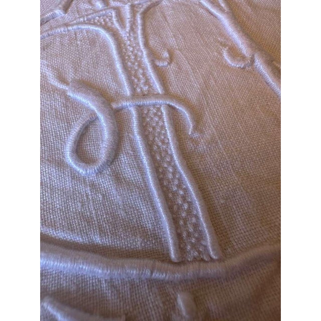 Early 21st Century Antique French Linen Sheet With Openwork Ladder Stitch Monogrammed White Trousseau Sheet Romantic French Bedding For Sale - Image 5 of 11