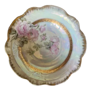 Bavarian Lusterware Serving Bowl With Pink Roses and Gold - Circa 1920’s