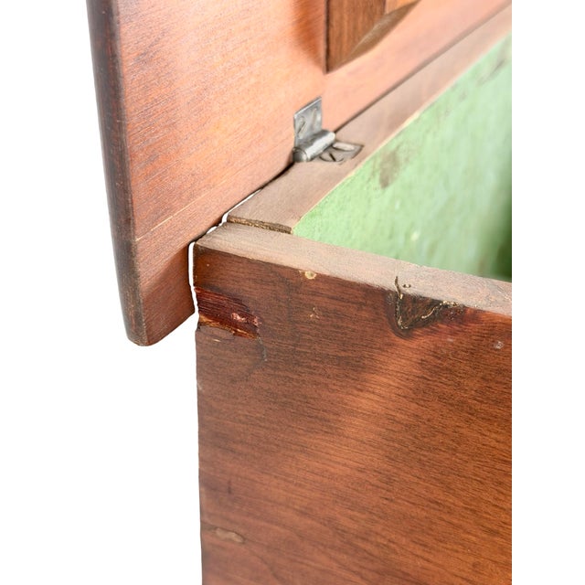 Primitive Pine Farmhouse Drysink Cabinet With Green-Lined Lift Top For Sale - Image 9 of 14