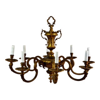 Antique French Louis XVI Gilt Bronze 8 Branch Light Chandelier For Sale