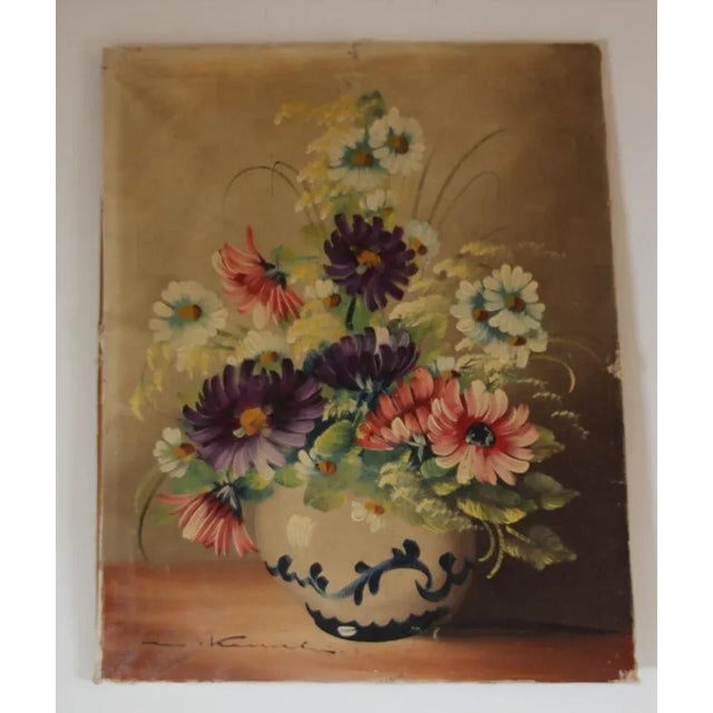Antique French Oil Painting of Flowers in a Vase For Sale - Image 4 of 13