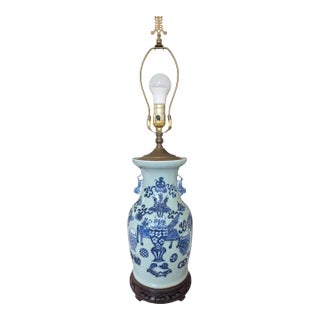 Early 20th Century Asian Antique Celadon Vase Table Lamp For Sale
