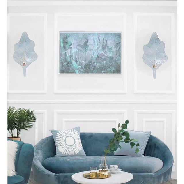 Pair of large Mid-Century Modern light blue Murano glass sconces, Mazzega style, Italy 1980s. Three pairs of sconces...