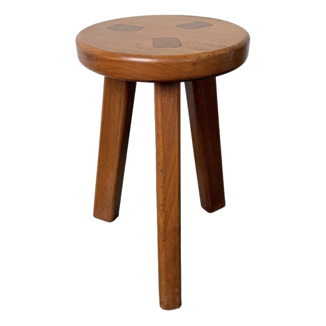 Frencg Elm Tripod Stool, 1960s For Sale