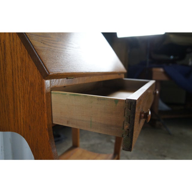 Wood Antique Late Victorian Petite Oak Slant Top Secretary Ladies Writing Desk 28" For Sale - Image 7 of 12