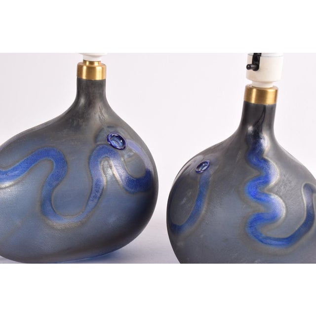 Danish Modern Blue Glass Table Lamps by Michael Bang for Holmegaard, 1970s, Set of 2 For Sale - Image 11 of 16