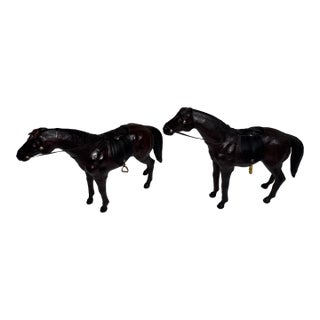 Pair of Vintage 1930s-1940s Leather Horses For Sale