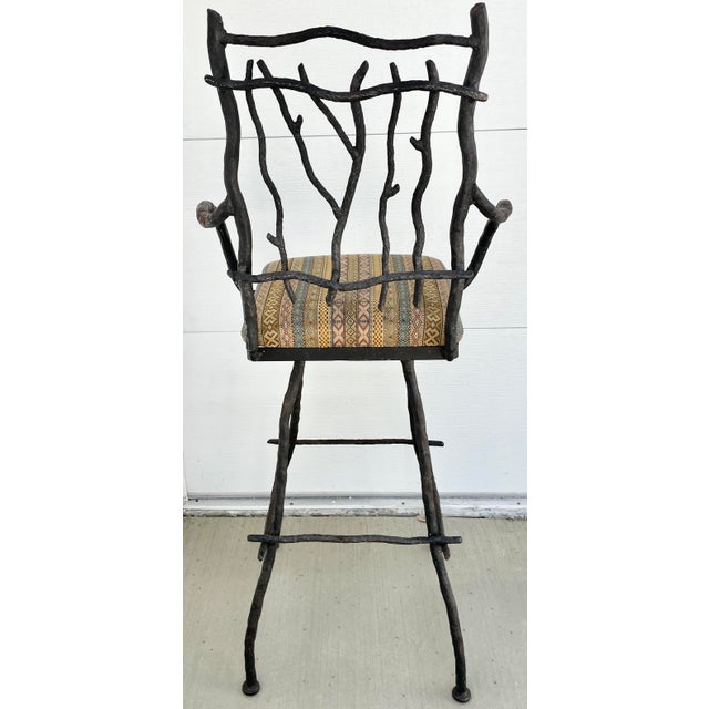 Metal Set of 4 Faux Bois Iron Swivel Bar Stools For Sale - Image 7 of 11