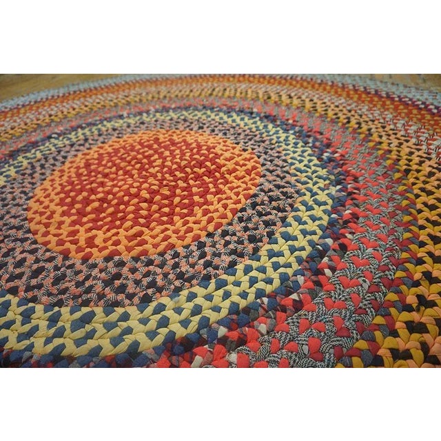1930s Multi Background Wtih Folk Art Styles Round Antique American Braided Rug For Sale In New York - Image 6 of 15