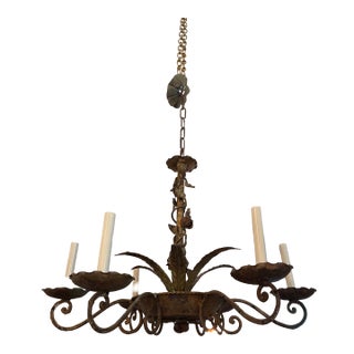 Mid 20th Century Hand Wrought Italian Six Light Tole Chandelier For Sale