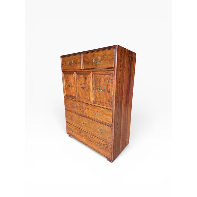 Campaign 1970s Henredon Artefacts Gentleman’s Chest in Warm Oak Finish For Sale - Image 3 of 16