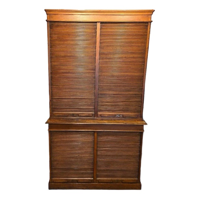 English Regency / Campaign Style Tambour Door Bookcase Cabinet in Oak, C. 1890–1920 For Sale