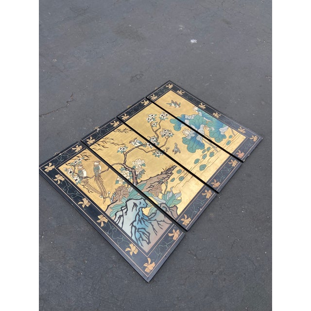 Vintage Chinese 4-Panel Coromandel Lacquer Wall Hangings For Sale - Image 4 of 10