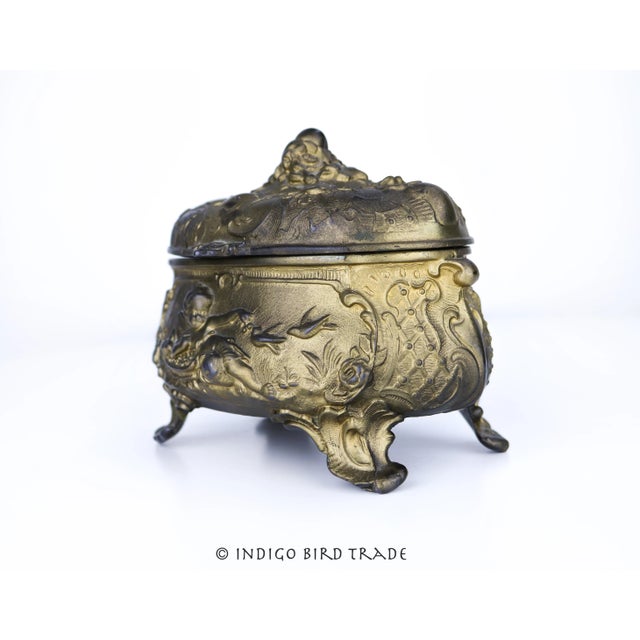 19th Century French Gilt Bronze Jewelry Box Gorgeous antique French jewelry box is made from gilt bronze and features a...
