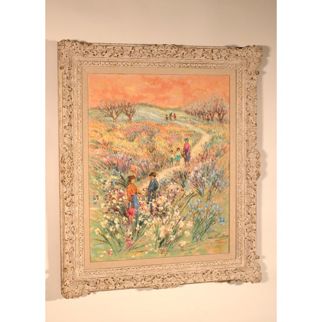 Impressionist painting of people walking on a garden path by Clifford Silsby (1896-1986). Oil on canvas. Painted circa...