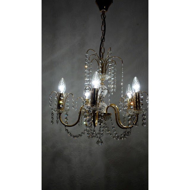 Mid-Century Modern Vintage Brass and Lead Crystal Chandelier from Preico, 1980s For Sale - Image 3 of 8