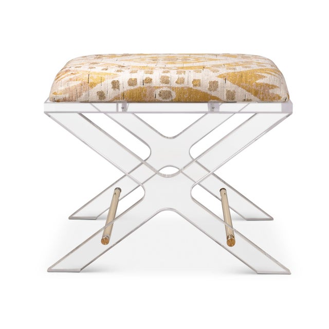 Hollywood Regency Delano Gold Salazar Lucite X-Bench For Sale - Image 3 of 5