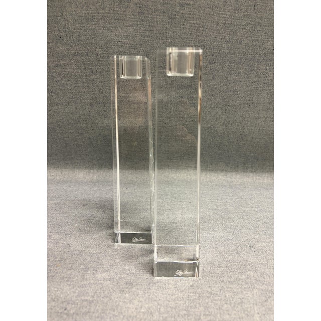 Glass Oleg Cassini Miniamlist Crystal Candlsticks - A Pair For Sale - Image 7 of 10