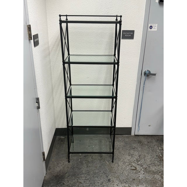 Industrial Restoration Hardware Metal + Glass Etagere For Sale - Image 3 of 12