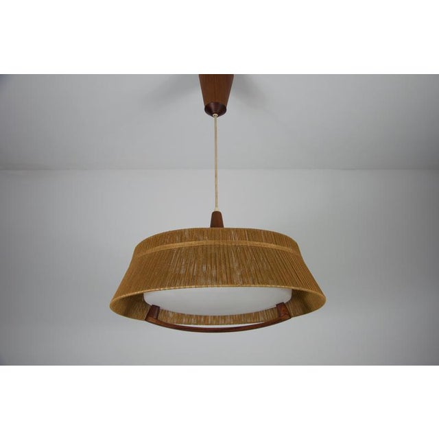 Mid-Century Modern Midcentury Modern Teak and Cord Shade Hanging Lamp from Temde, 1960 For Sale - Image 3 of 18