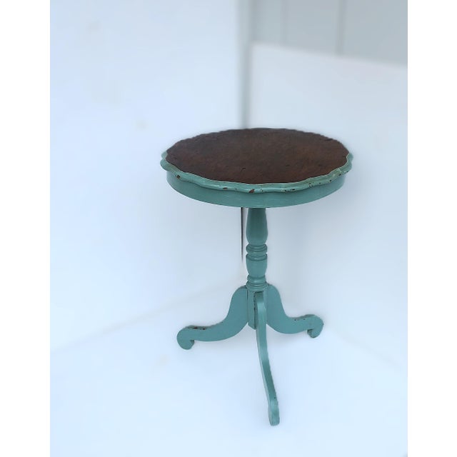 Turquoise Country Accent or Side Table With Scalloped Top For Sale - Image 8 of 13