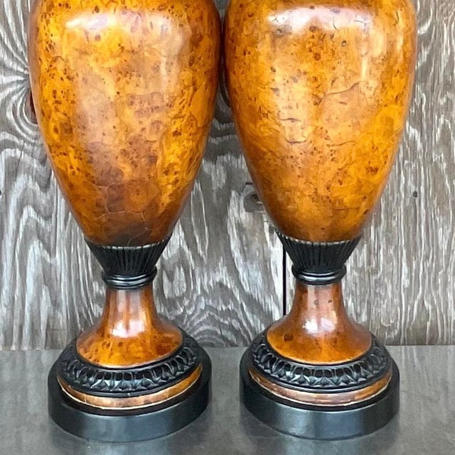 Vintage Late 20th Century Boho Burl Wood Urn Lamps - a Pair For Sale - Image 10 of 15