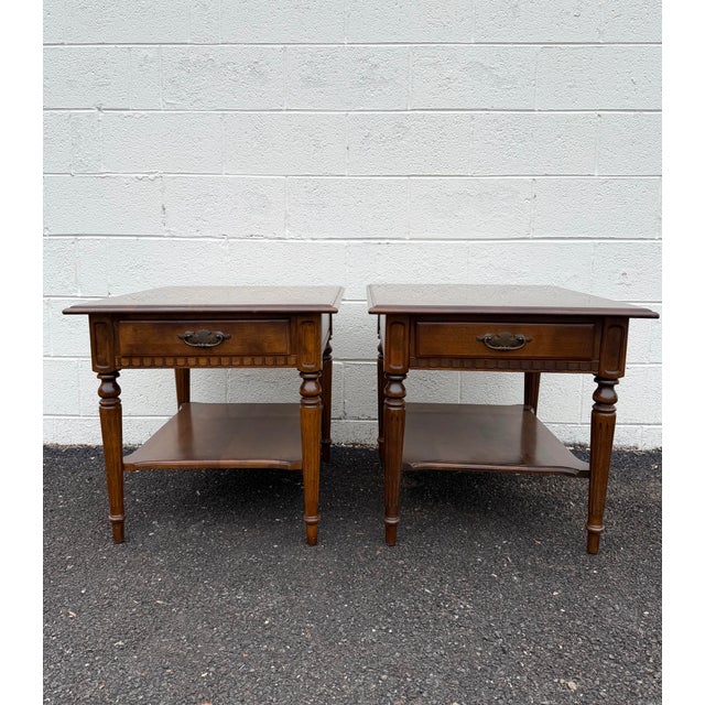 Vintage Ethan Allen Pair of Traditional Style Solid Wood 2 Tier Nightstands Bed Side Tables. Beautiful pair of end tables...