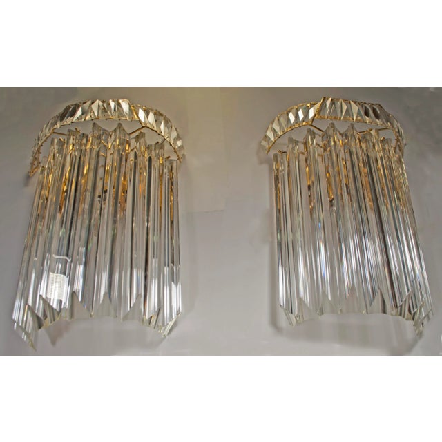 Venini Brass & Murano Glass Triedri Wall Lights from Venini, 1970s, Set of 2 For Sale - Image 4 of 14