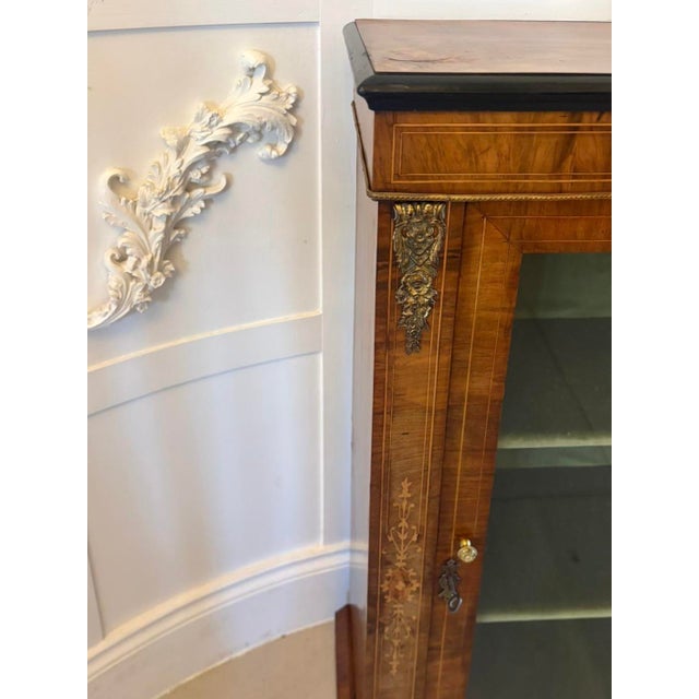 Antique Victorian English Walnut Inlaid Pier Cabinet Display, 1860s For Sale - Image 9 of 11