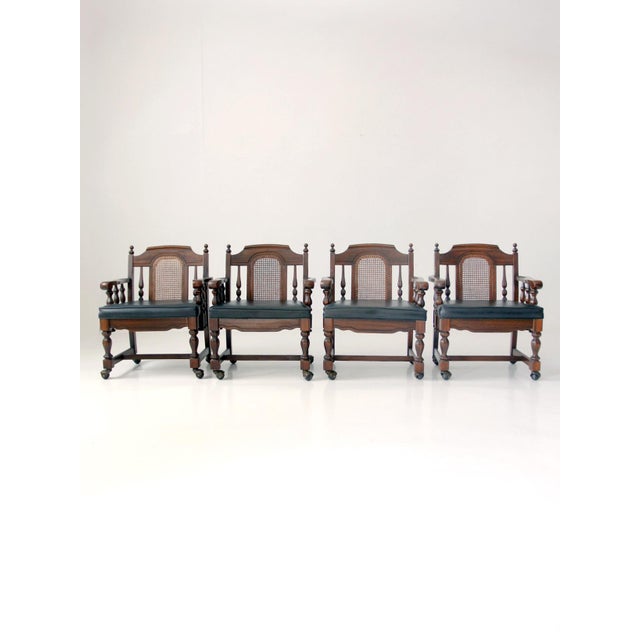 Vintage 1970s Colonial Revival Game Table Set With Four Cane Back Chairs For Sale - Image 4 of 18