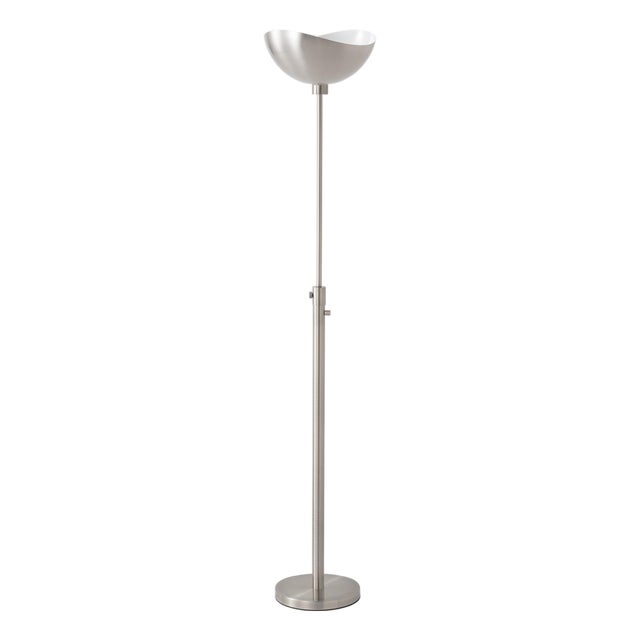Modern Luna Bella Torchiere Floor Lamp 70" H - Satin Nickel/White Shade, Satin Nickel Body, Modern Design, Dimmable, Bulb Included For Sale
