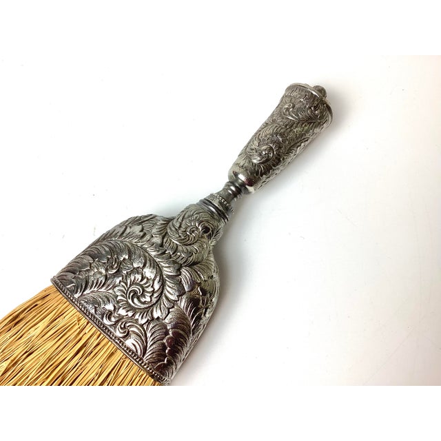 Vintage Floral Repousse Silver. Handle Whisk Broom For Sale - Image 4 of 4