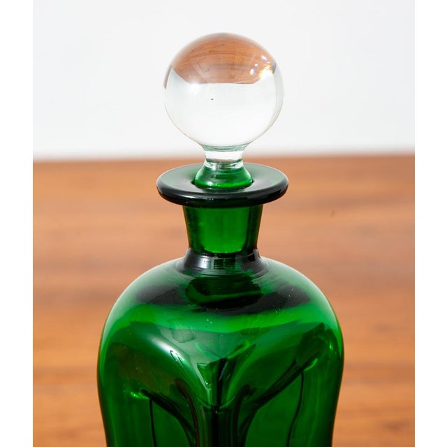 Green Mid 20th Century Modern Art Glass Studio Decanter Green Barware Holmegaard Kluk For Sale - Image 8 of 12