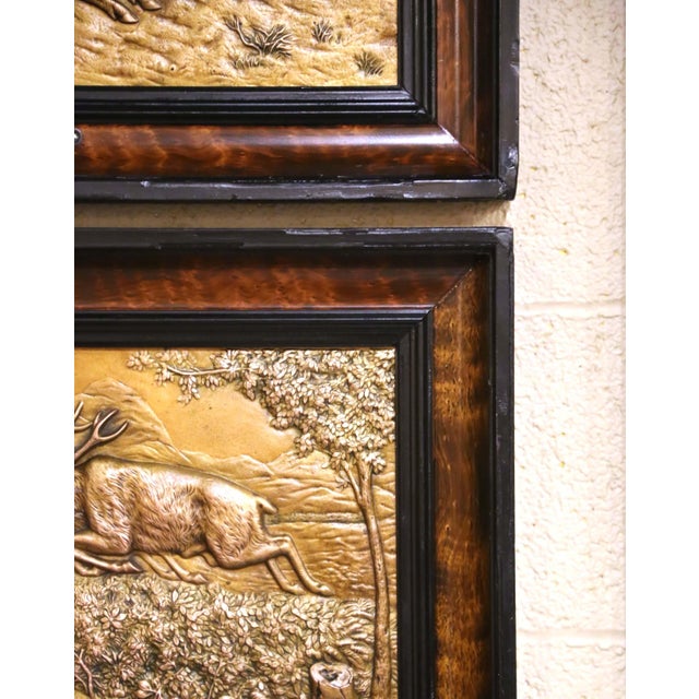 Brass Pair 19th Century French Black Forest Style Repoussé Brass Hunting Wall Panels For Sale - Image 8 of 11
