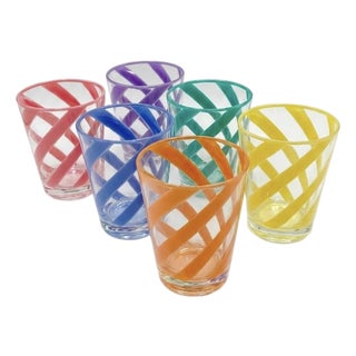 Vintage Italian Murano Style Multi-Color Swirl Tumblers - Set of 6 For Sale