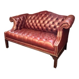 1990s Red Oxblood Chesterfield Leather Settee For Sale