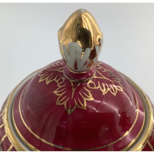 Red Vintage Pair of Noritake Porcelain Urns Hand Painted Red With Gold For Sale - Image 8 of 8