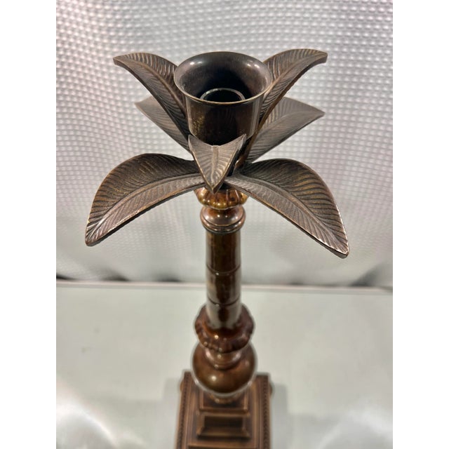 Metal Vintage LPatinated Brass Palm Tree Candlestick Holder For Sale - Image 7 of 11