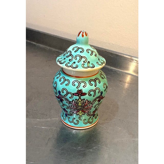 Small aqua blue ceramic Chinese ginger jar. Excellent condition.