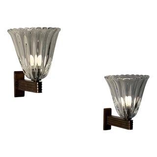 Large Wall Sconces by Ercole Barovier for Barovier & Toso, 1940s, Set of 2 For Sale
