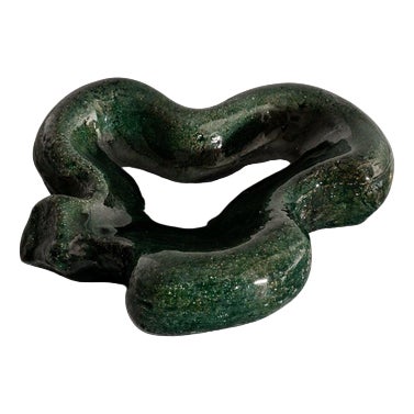 French Mid-Century Green Ceramic Ashtray by Georges Jouve, 1950s For Sale