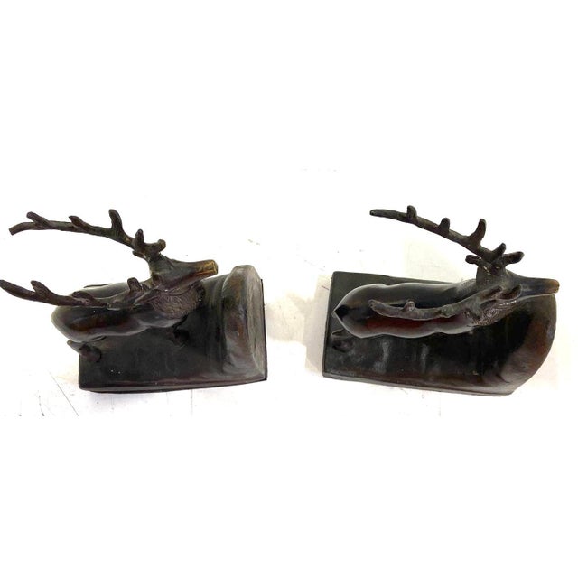Bookend Pair – Midwest of Cannon Falls Cast Metal Lodge-Style Stag Deer 1970s For Sale In San Diego - Image 6 of 14