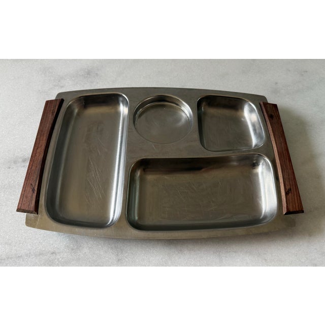Set of 6 Vintage 1970s Stainless and Rosewood Trays For Sale - Image 4 of 9