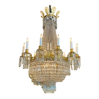 Fine 19th C. French Empire Bronze and Crystal Chandelier For Sale
